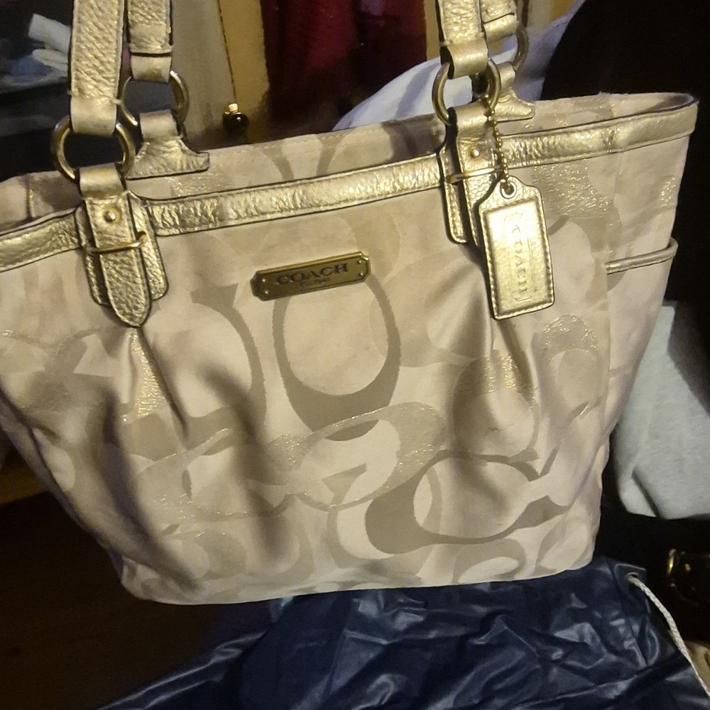 Coach Gold and Cream Signature Tote